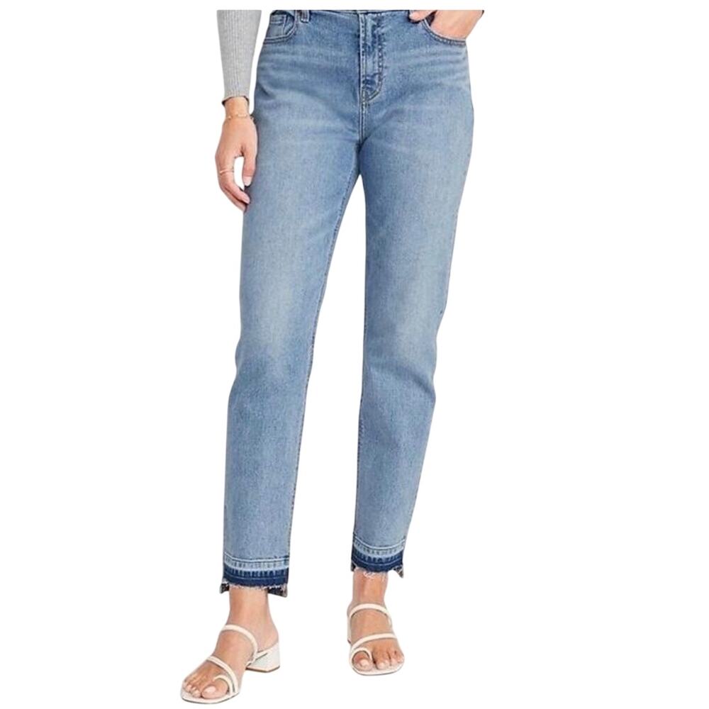 Old Navy ladies mid-rise boyfriend jeans, drop down hem, light wash, stretch 10P